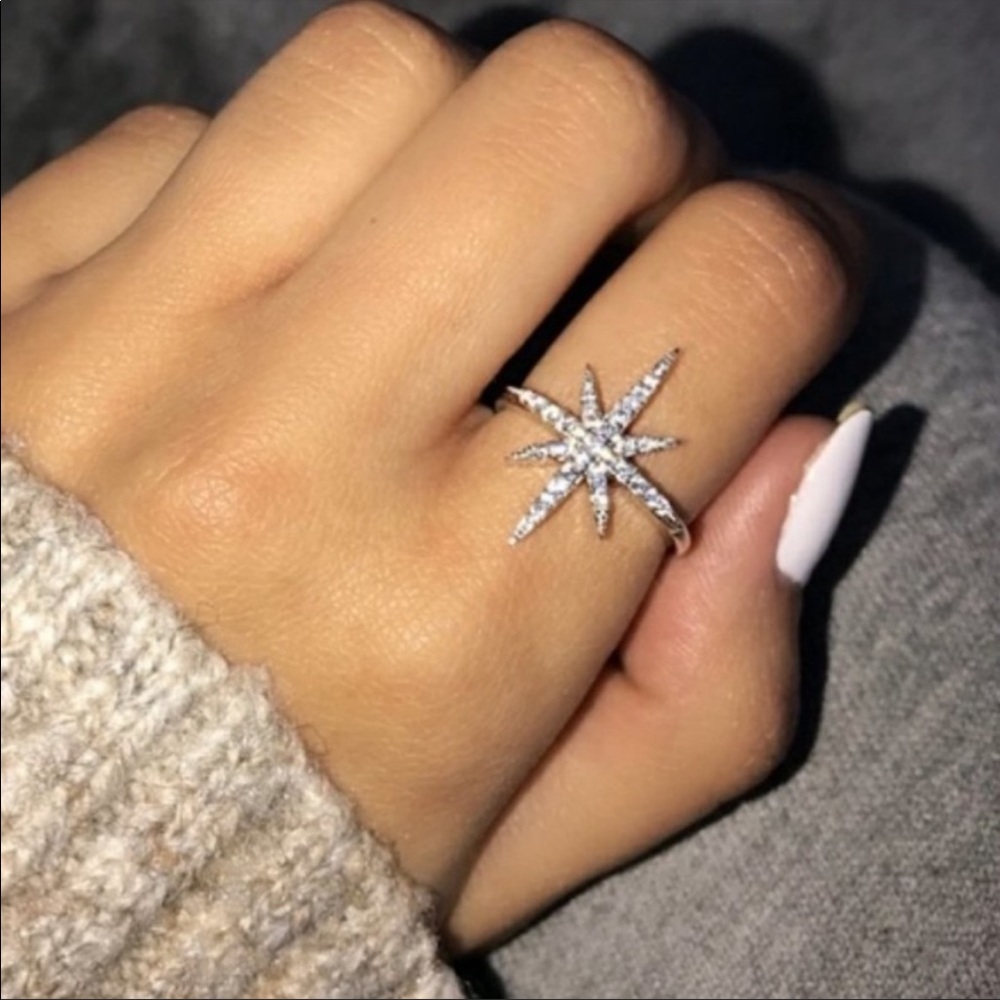 NEW 925 STERLING SILVER STAR SHOOTING DIAMOND RING - Picture 3 of 7
